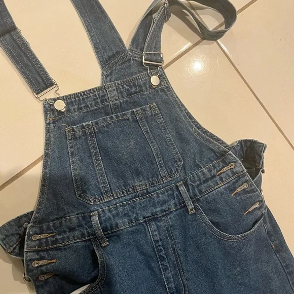 Blue Denim Overalls Wide Leg Medium - Picture 2 of 5